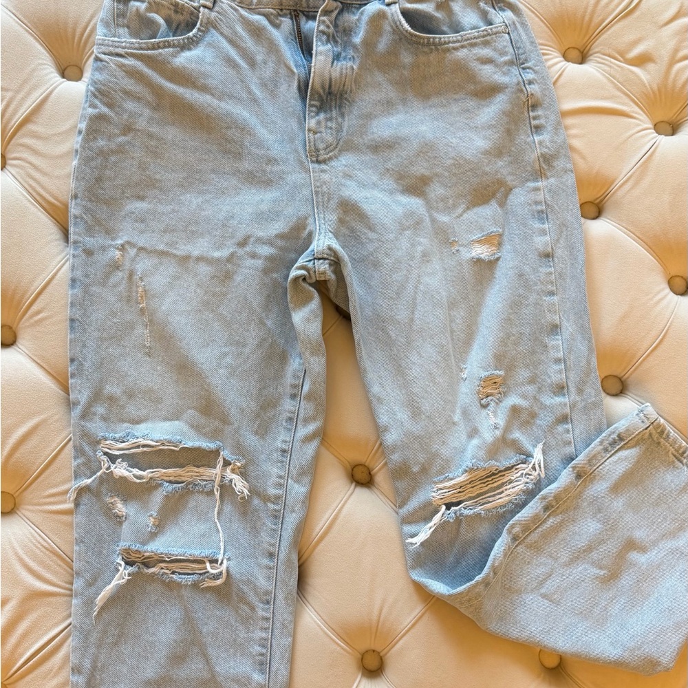 Zara Light Blue Ripped Boyfriend Jeans